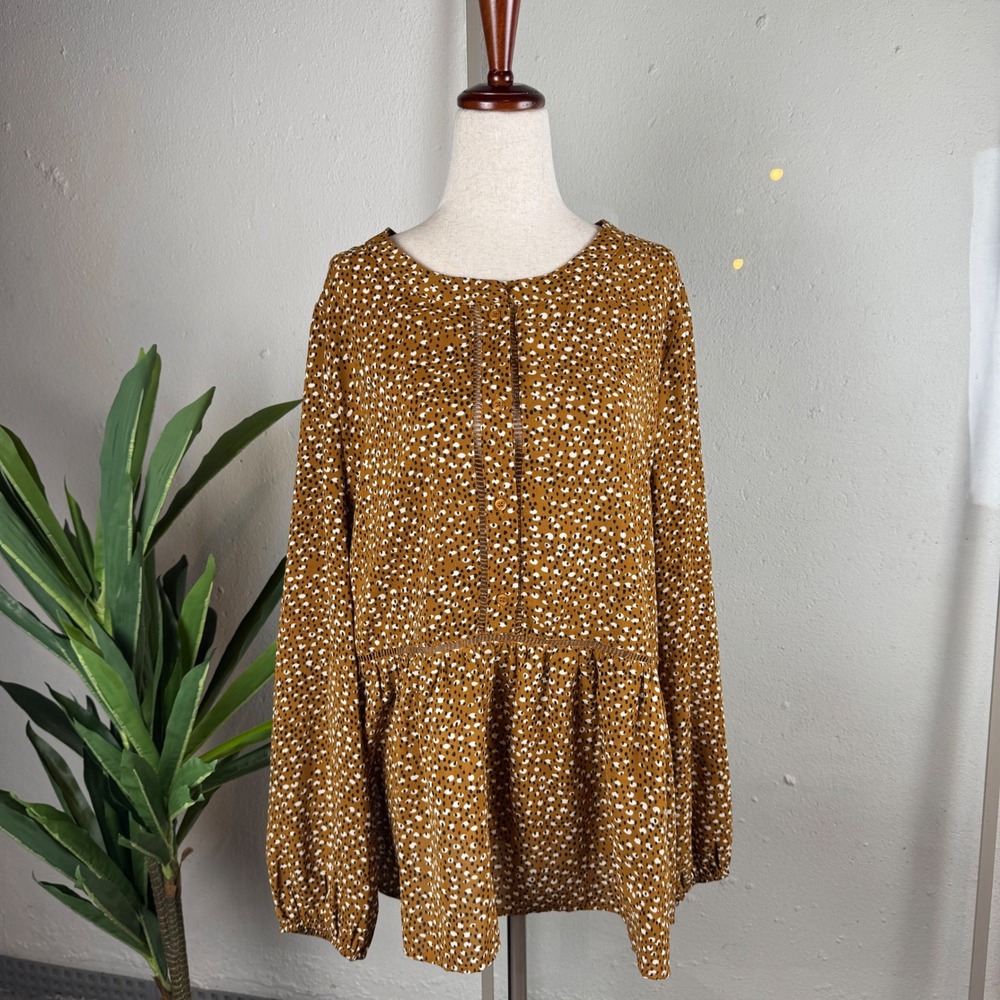 Indie Sleeze Maximalist Mustard Yellow Peplum Hudson Gray Blouse Women Large